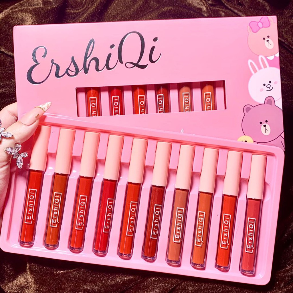 10 ErshiQi Lip Tint Set Liquid Lipstick Long Lasting Waterproof Glossy