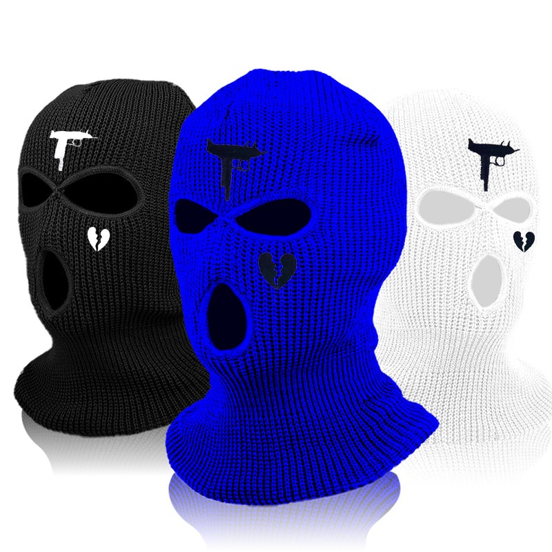 3 Holes Winter Warm Unisex Balaclava Mask Hat Full Face Mask Black Knitted Ski Snowboard Hat Cap