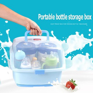 Infant Milk Bottle Storage Box With Lid And Dust-proof Water Cup Drain Rack,  Baby Bowl & Cutlery Organizer Plastic Container