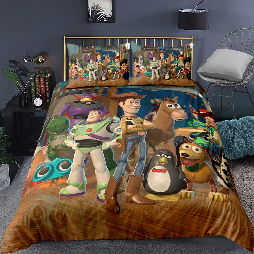 Disney Toy Story Bedding Set Woody Buzz Lightyear Down Duvet Quilt Cover Pillowcase Comic