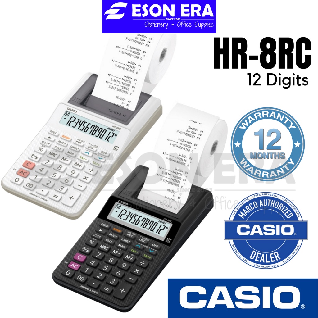 Casio Printing Calculator 12Digits HR8RC White/Black Shopee Philippines