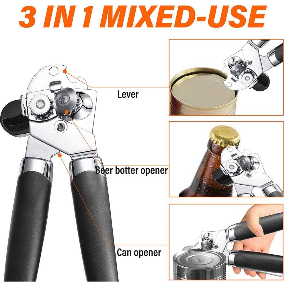 SJW 3in1 Stainless Steel Tin Opener Cordless Tin Opener with Lids Off
