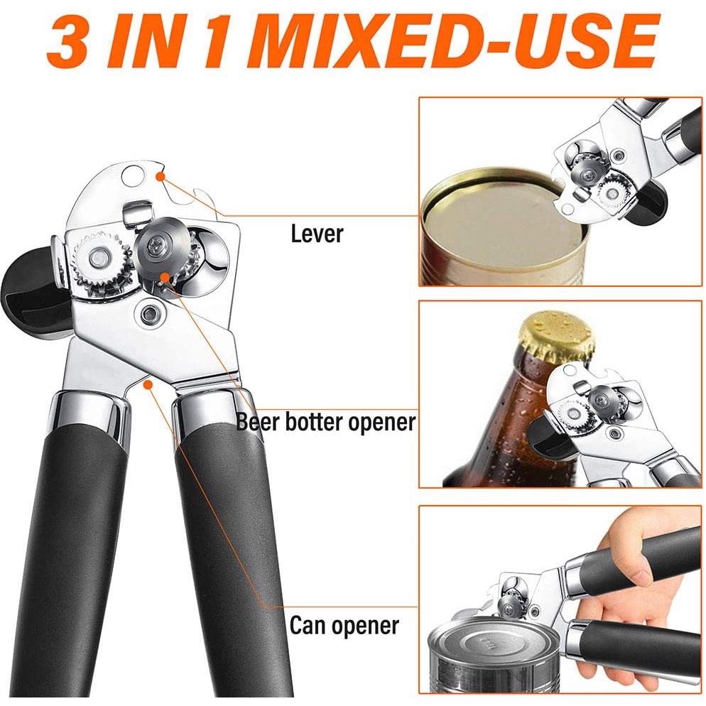 SJW 3-in-1 Stainless Steel Tin Opener Cordless Tin Opener with Lids Off ...