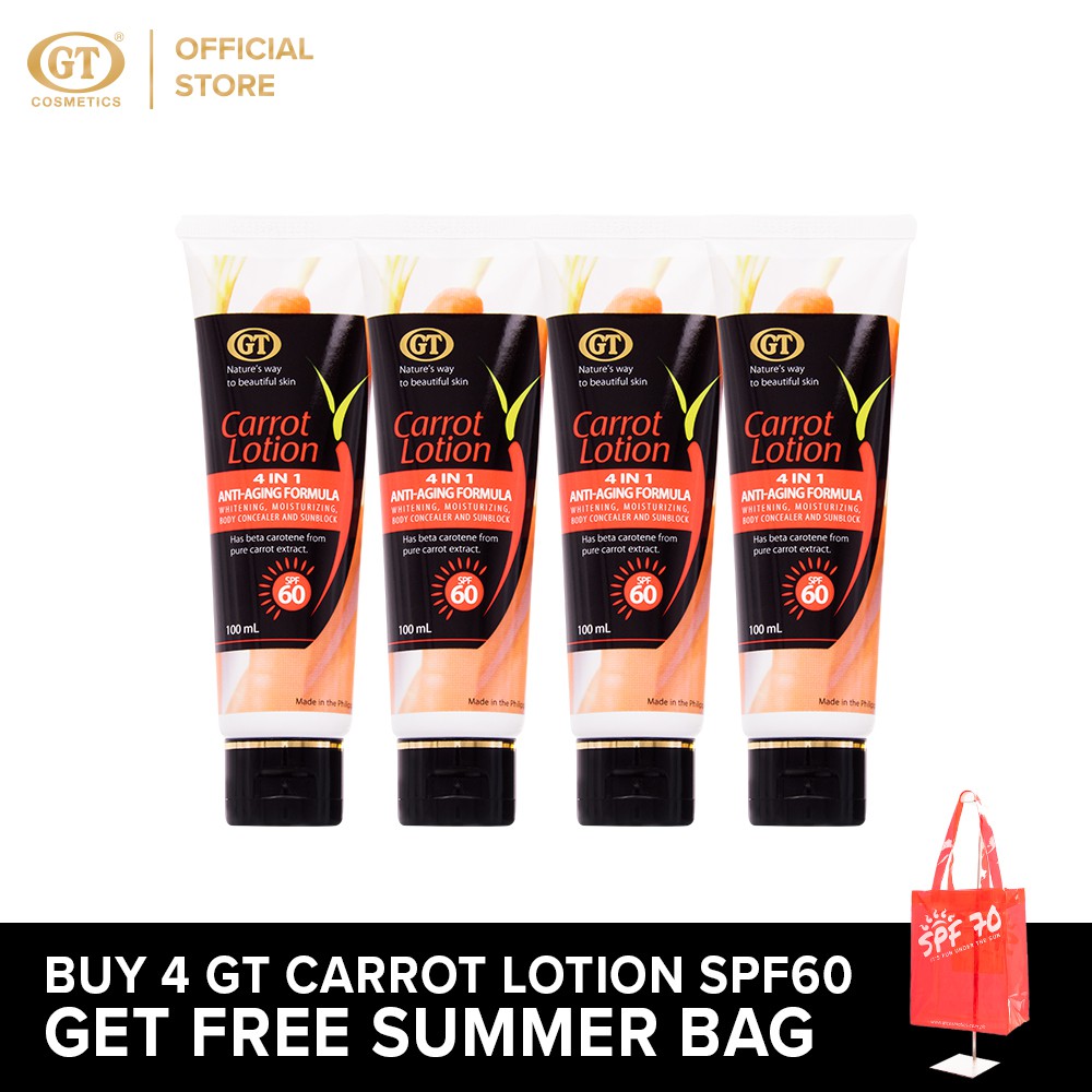 GT Carrot Lotion with SPF60 (Set of 4) with Free Summer Bag Shopee