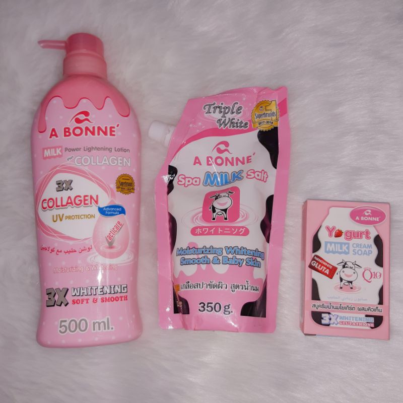 A BONNE Spa Milk Salt Scrub, Power Whitening Lotion and Yogurt