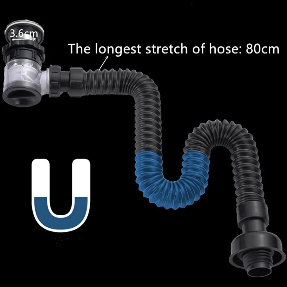 1Set Basin Flip Drain Steel Bathroom Vanity Sink ABS Bottle Trap With 80CM Black Pipe Drains Kit