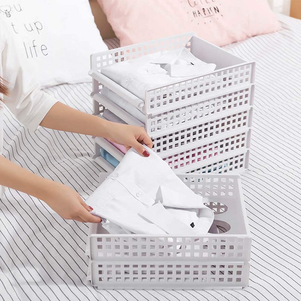 Plastic Storage Rack Stackable Clothes Drawer Style Storage Shelf for ...