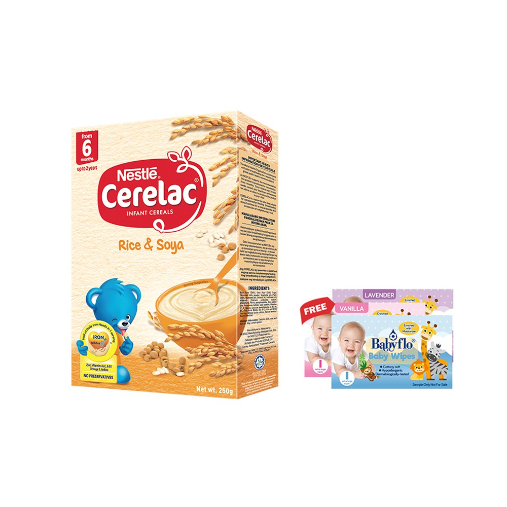 Cerelac Rice & Soya Infant Cereal 250g (With Free BabyFlo Baby Wipes