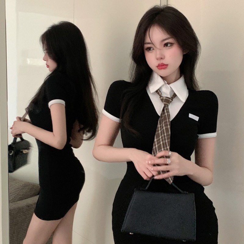 Ready Stock Preppy Style Suit Skirt Pure Desire Hot Girl Stitching ...