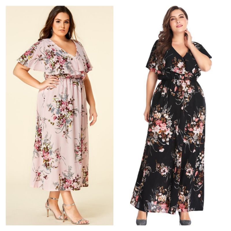 Floral long shop dress for chubby