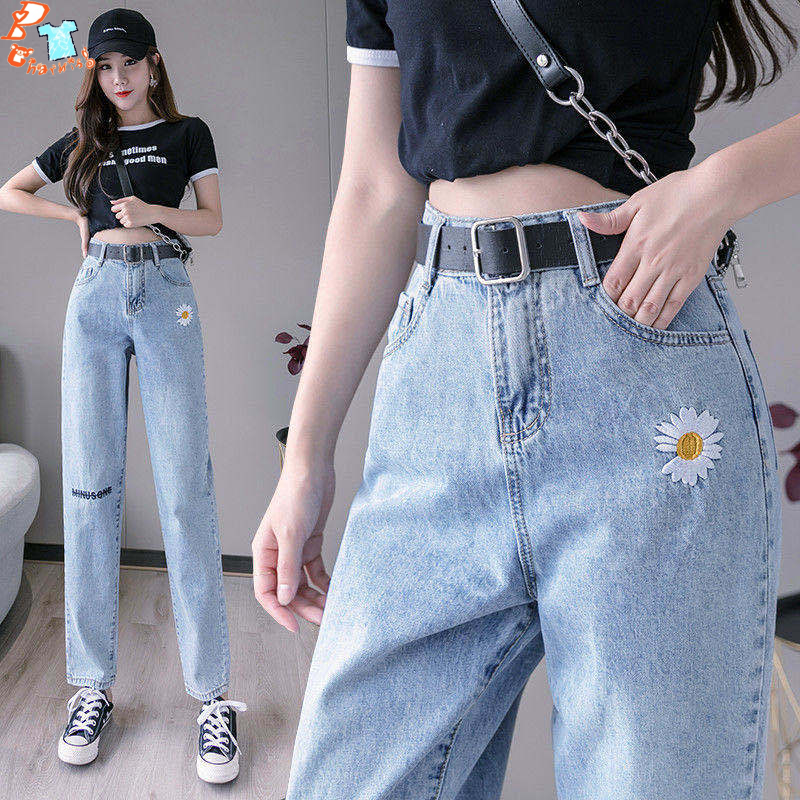 Blue Daisy Embroidered Jeans | Jennie - BlackPink