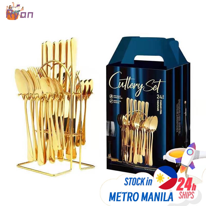 24 Piece Cutlery Set Silver Gift Box With Stainless Knife, Spoon and