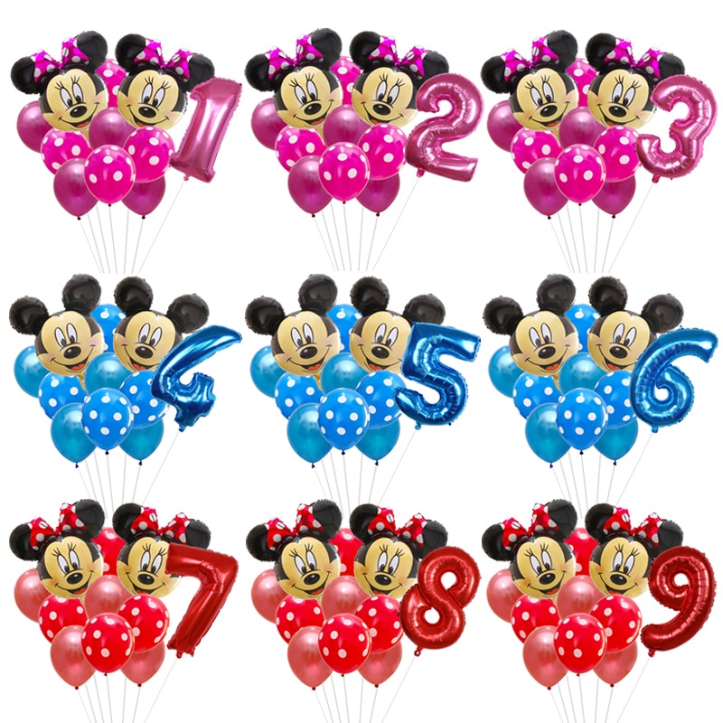 11pcs/set Mickey Minnie Foil Balloons 1 2 3 5 6 7 8 9st Birthday Party ...