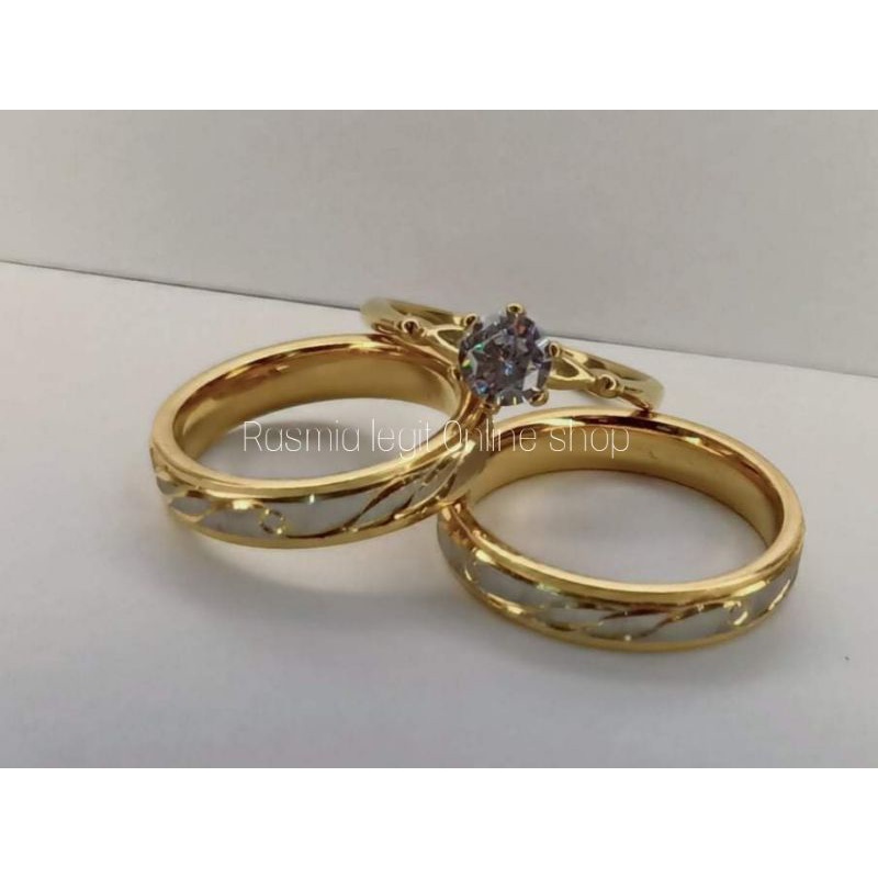 3 in 1 - Set FREE ENGRAVED NAME WEDDING RING SET WITH ENGAGEMENT RING ...