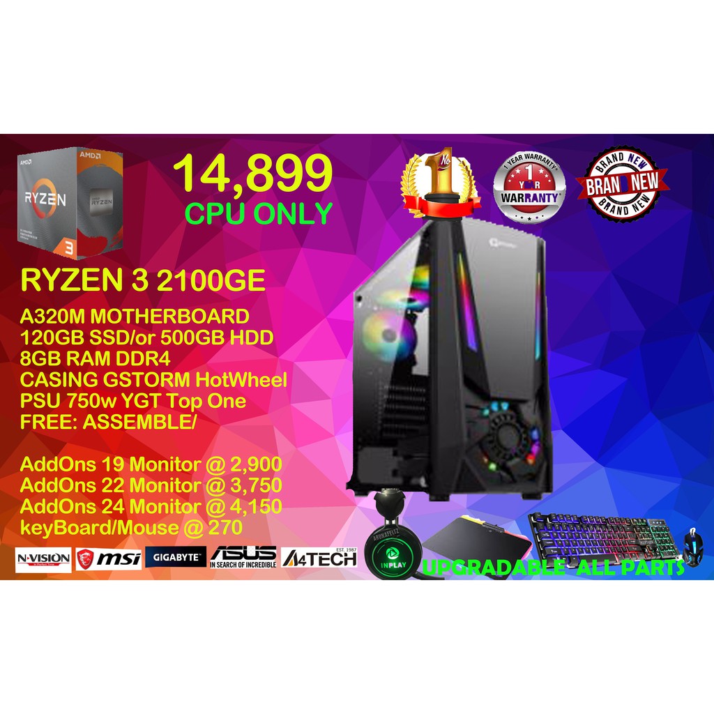 Gaming PC Ryzen 3 PRO 2100Ge 4 Core 8G DDR4 2666 120G SSD Radeon