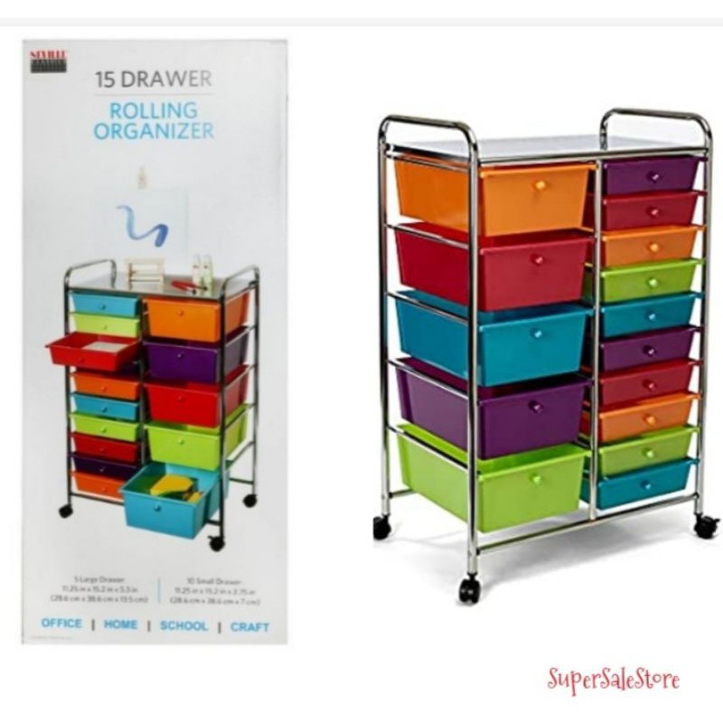 15-Drawer Organizer Cart, Pearlescent Multi-Color – Seville Classics