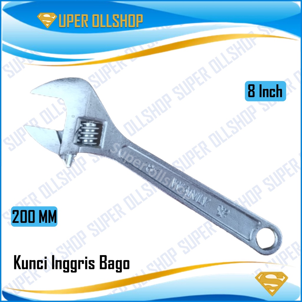 English Key Bago Ingris Baco Bako Adjustable Wrench 8 Inch 200 Mm ...