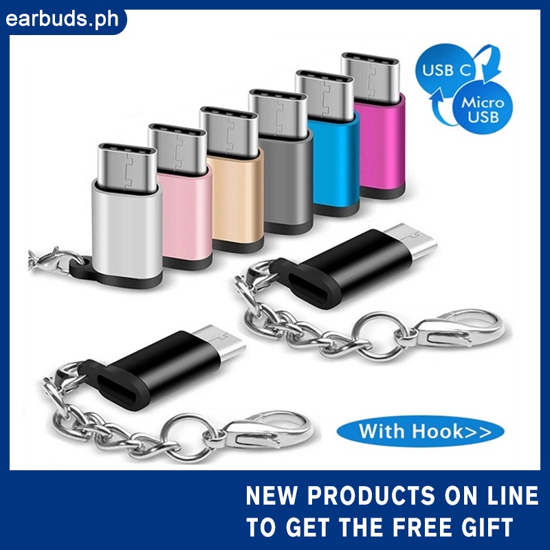 Mobile Phone Adapter Micro USB To Type C Adapter Anti-lost Keychain ...