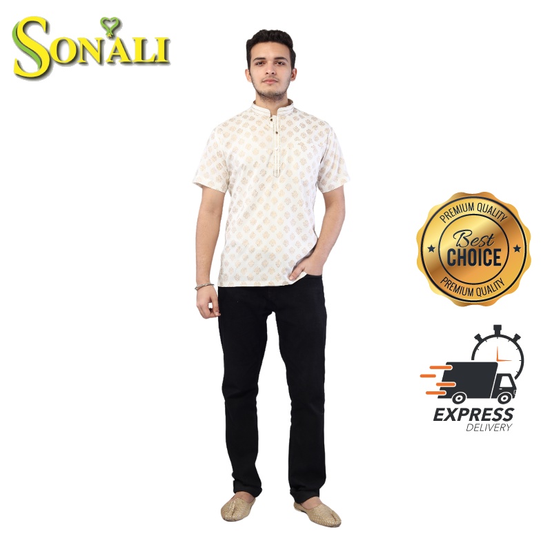 Sonali Men's White Long Short Sleeve Kurta Jippa Only / Indian Men's