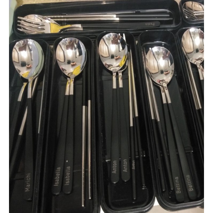 Personalized Spoon and Fork Silver Coated w/ Chopsticks (name engrave