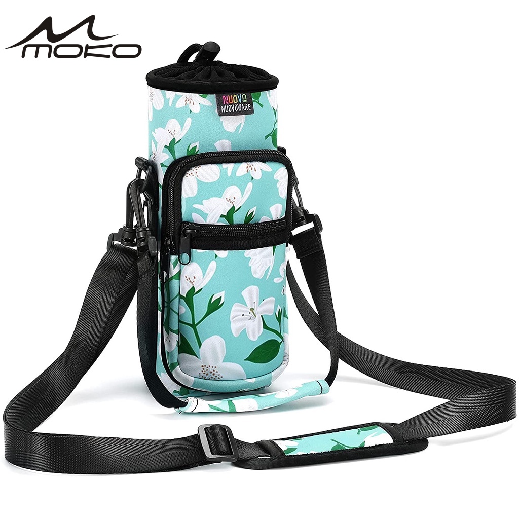 Nuovoware Water Bottle Carrier Bag, School Supplies Bottle Pouch Holder,  Adjustable Shoulder Hand Strap 2 Pocket Sling Neoprene Sleeve Sports Water