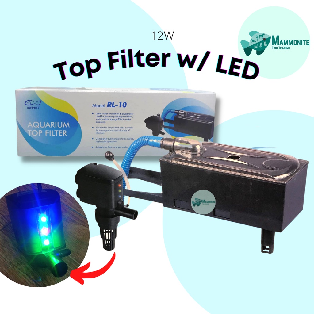 Infinity Aquarium Top Overhead Filter With LED 12 Watts RL10 For 15 ...