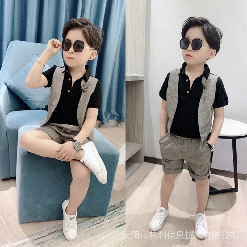 Kids suit5 Boys POLO shirt shorts two piece 6 fashion trendy brand suit 5 12 years old children s birthday dress Shopee Philippines