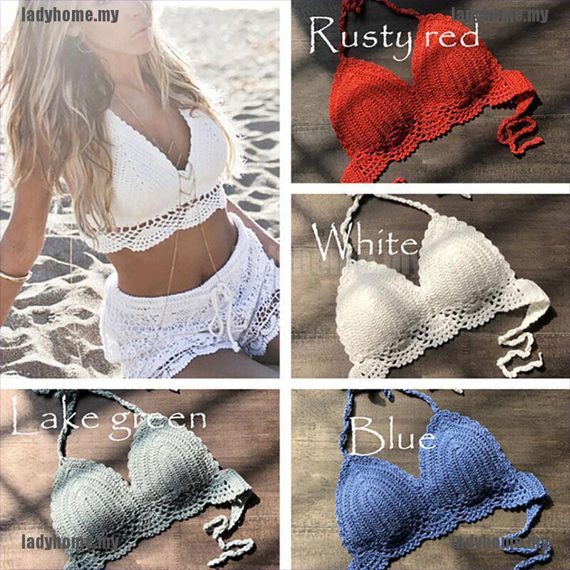 ♈women Bikini Crop Top Crochet Boho Bralette Halter Cami Knitted Bra Ta