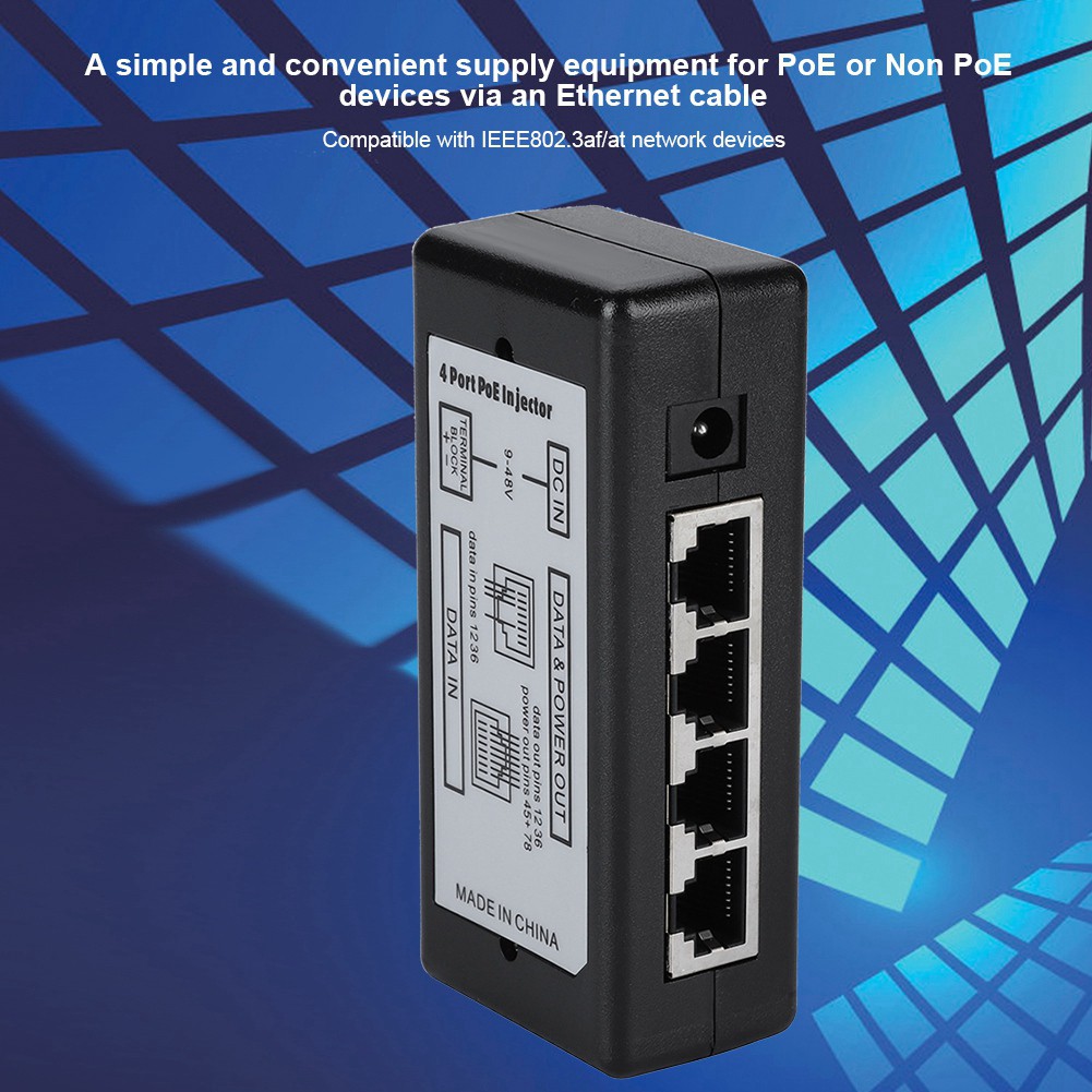 DC9V‑48V 4 Port PoE Power Adapter Ethernet Supply Injector for IP ...