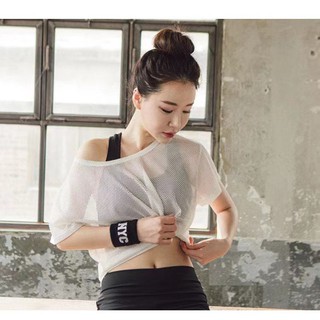 woman Yoga mesh T-shirt see-through mesh sports quick-drying tops