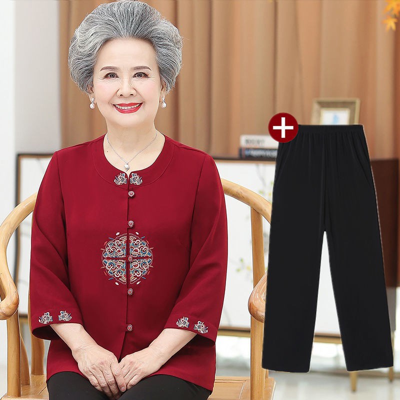 Middle aged and old people's summer clothes grandma suit motmiddle-aged and  elderly women's summer clothes grandma's suit mom spring clothes old lady 