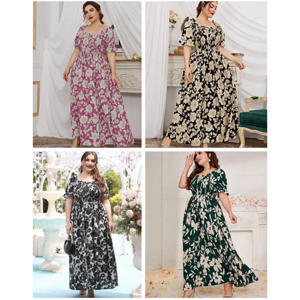 HQT FASHION ELEGANT OFF SHOULDER PUFF SLEEVE FLORAL MAXI DRESS Shopee Philippines