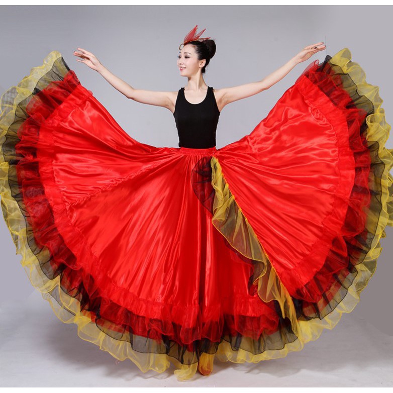 Lolanta Women Spanish Flamenco Dance Skirt Satin Belly Gypsy Circle Skirts Carnival Stage 