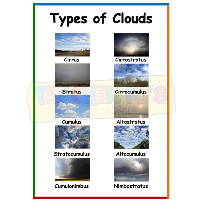 Types of Clouds A4 Size Thick Laminated Educational Wall Chart for Kids ...