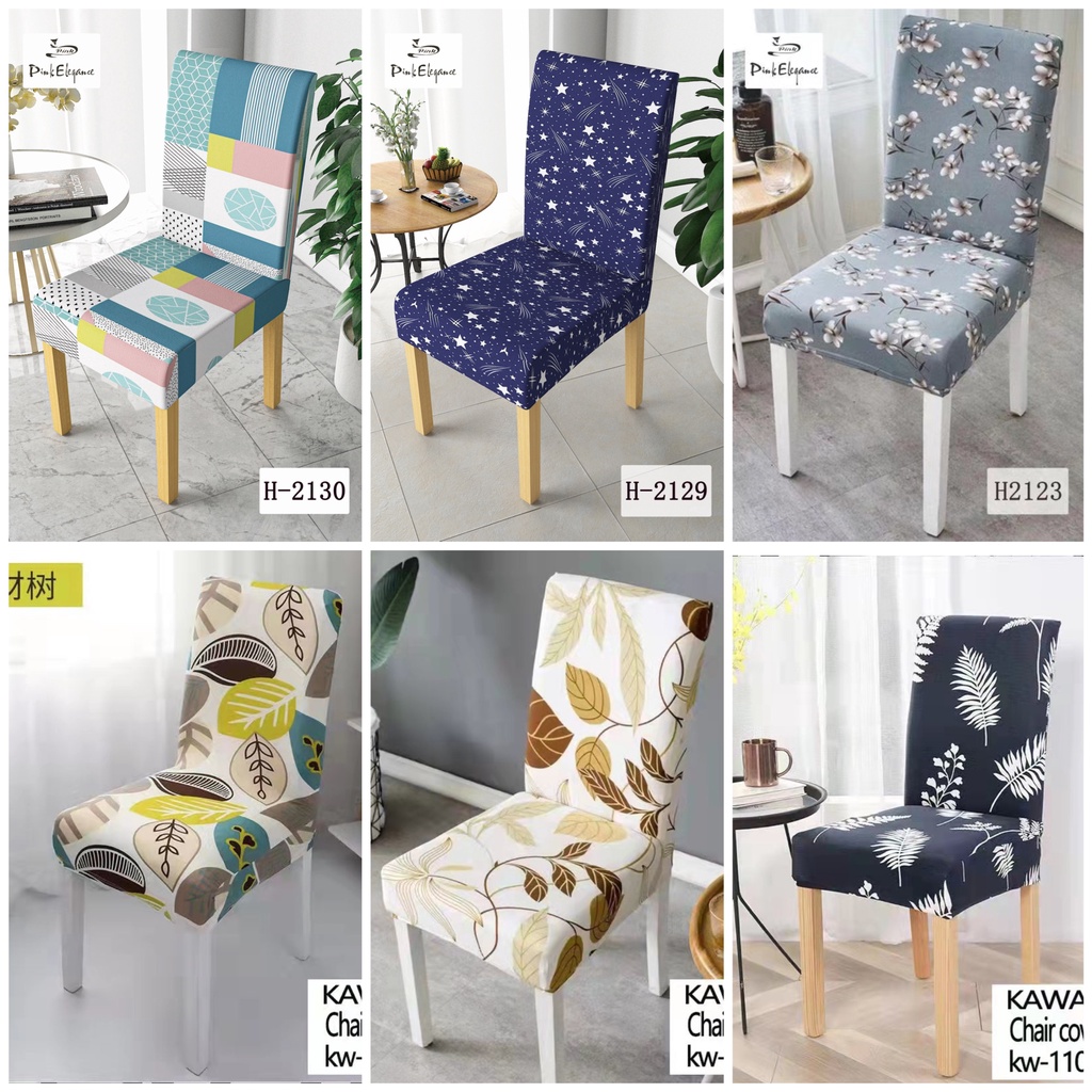 Printed Color Chair Cover Stretch Elastic Dining Seat Cover | Shopee ...