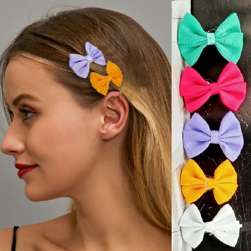 HPN 131B 10 pcs Ribbon design Hair clip Mini Satin Ribbon Hair Bows Clip Ladies Accessories Shopee Philippines