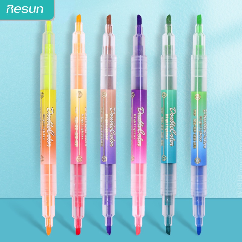 6pcs Double Head Highlighter Double Line Outline Pen Student Key Marker ...
