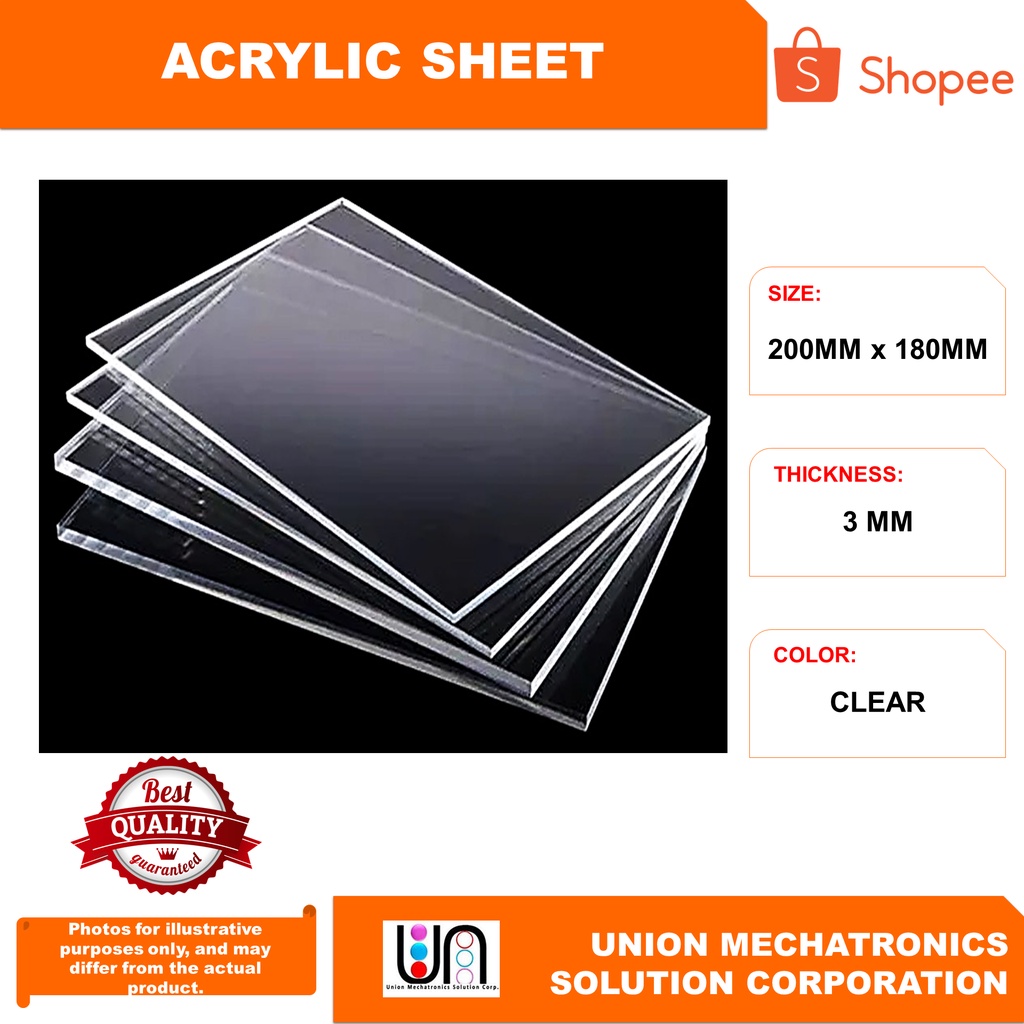 1PC Raw Materials Clear Acrylic Sheet 200mm x 180mm x 3mm (UMSC ...