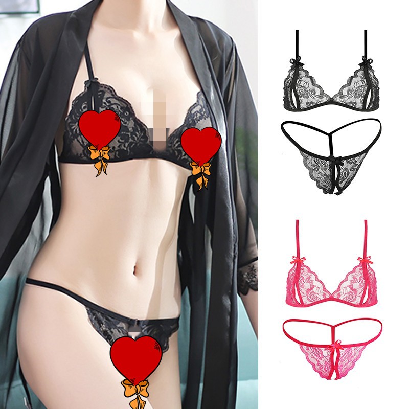 Women Lace Bra Sexy Lingerie Set Erotic Body Dress Deep V Bra Porn  Underwear Set