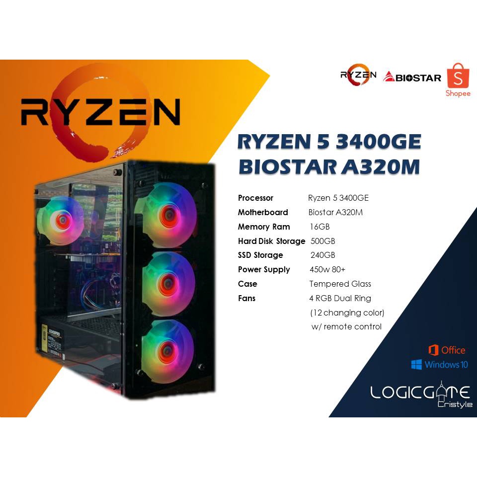 Ryzen 5 PRO 3400GE 4.2GHz/16GB/RX570 8gb/240GB/500GB System Unit ...
