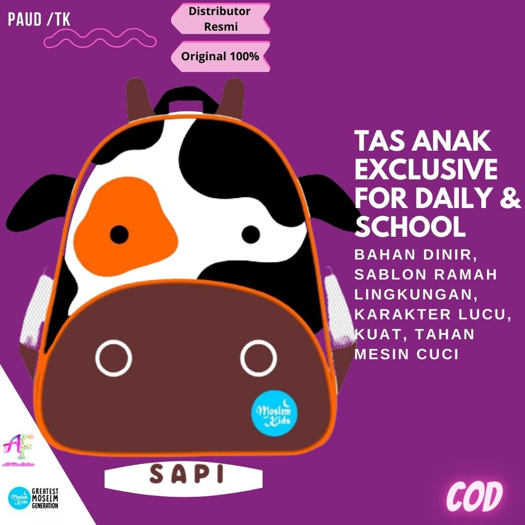Backpack for elementary school children paud boys animal character