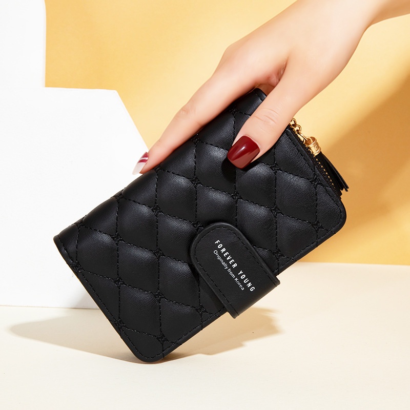 PREMIUM SMALL WOMEN'S FOLDING WALLET BLACK LEATHER CAROLIOLA WA400B5 ...