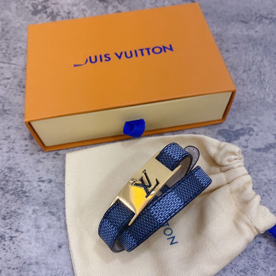 D8 Louis Vuitton L'S Double-Layer Leather Bracelet Gold And Silver ...