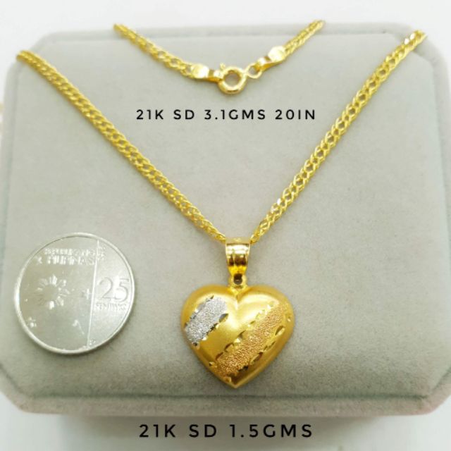 21k Saudi gold necklace with pendant heart Damascus chain 18inches