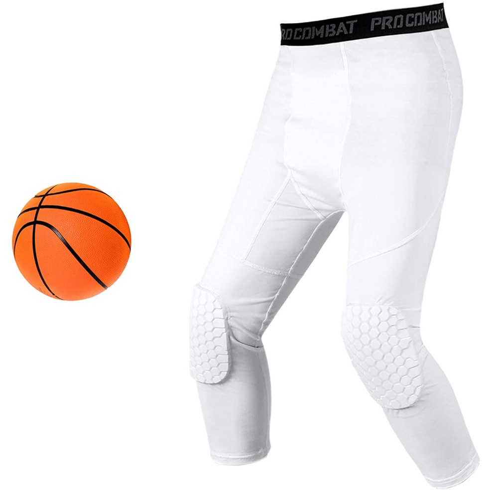 Basketball Compression Pants with Knee Pads Safety Anti-Collision  Basketball tights pants 3/4 Pants Padded Leggings Summer GYM Pants Running  trousers bottom fitness Training