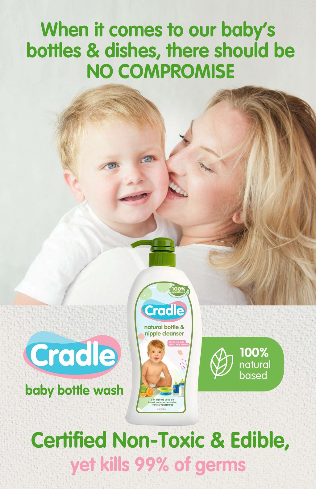 Cradle Natural Baby Bottle Wash & Nipple Cleaner Natural and Non