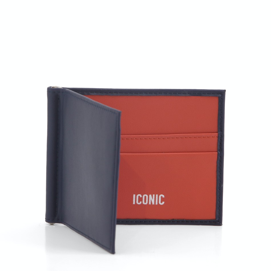 Iconic Wallet Navy Blue Orange Mens Leather Money Clip with Card Slots