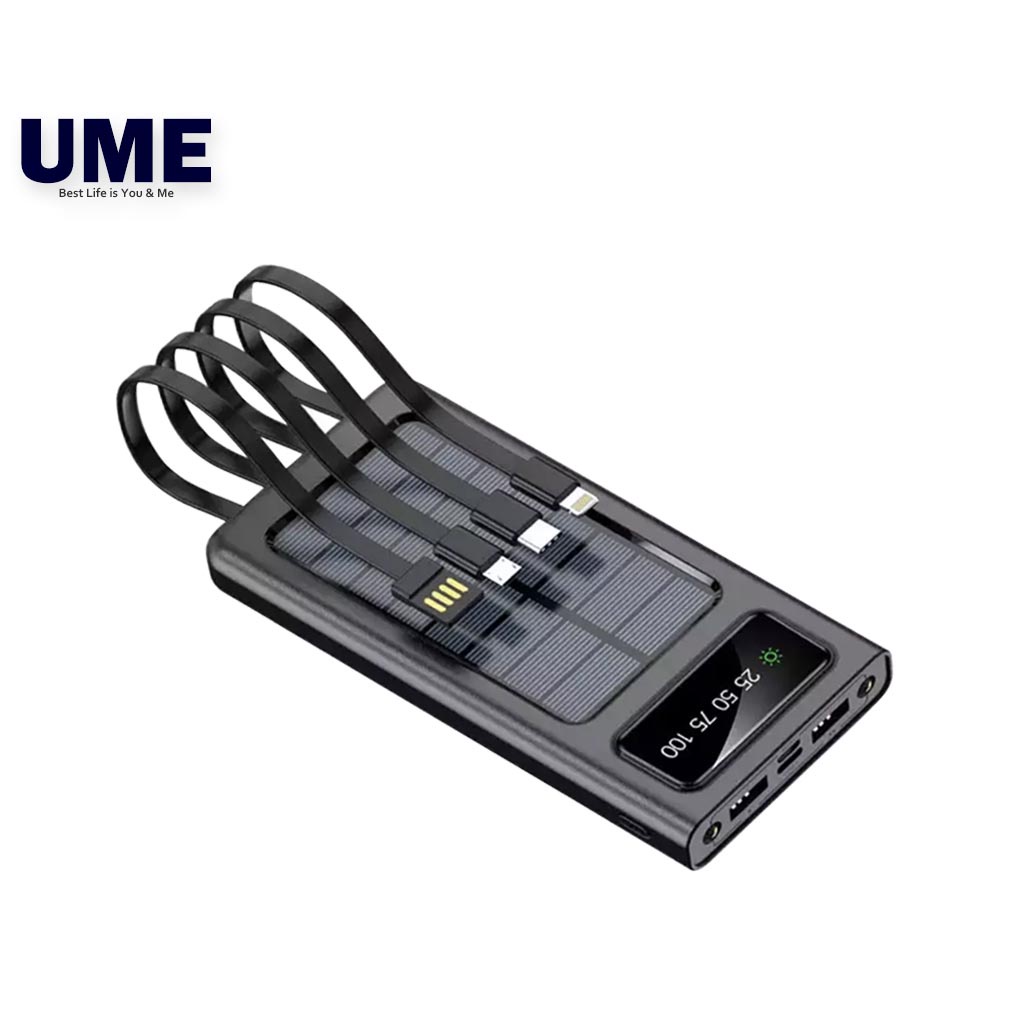 Built Cables 10000mAh Solar Power Bank Solar Charger 2 USB Ports Charger Powerbank with LED SPB