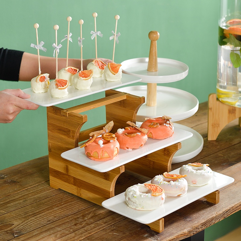 Ceramic dessert stand buffet server snack plate multi-layer storage ...