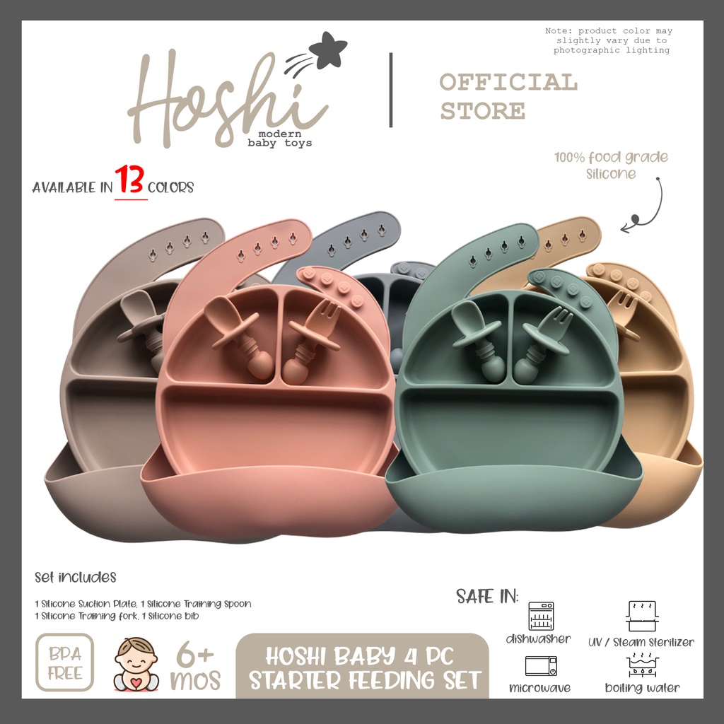 Hoshi Baby 4pc Premium Starter Feeding Set, 100 Platinum Medical Grade
